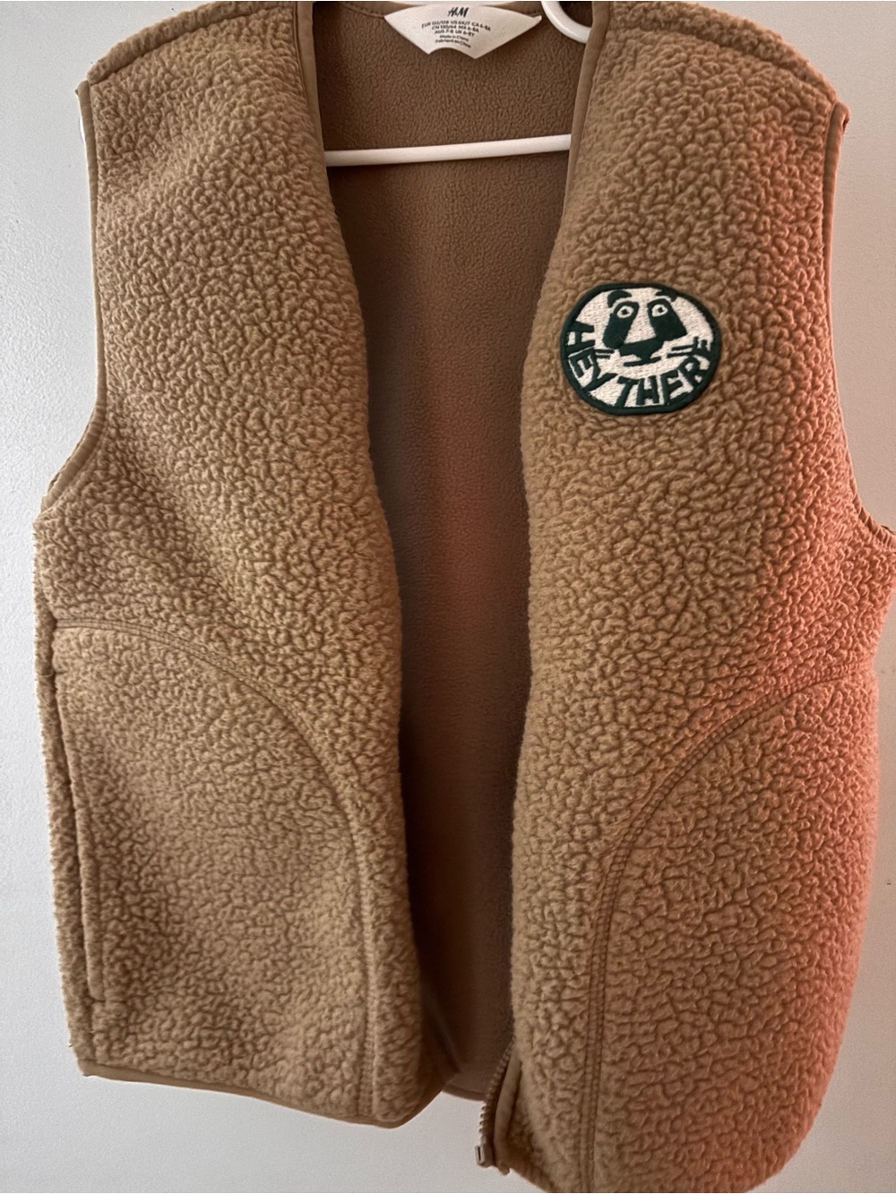 H&M Kids Camel Sherpa Vest with Embroidered Patch